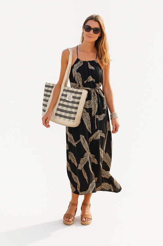 Black/White line Cotton Thread Bag