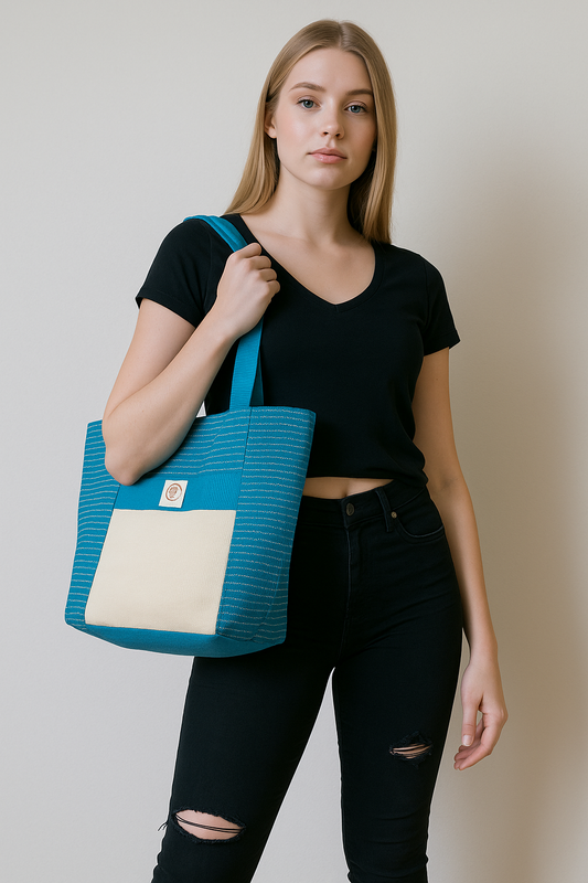 Sky/Blue Handmade thread Cotton Bag