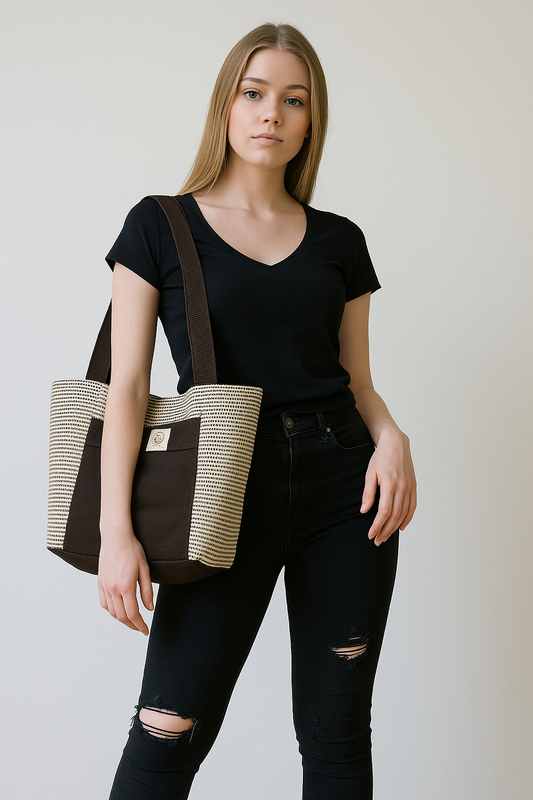 Brown/White Handmade Thread Cotton Bag