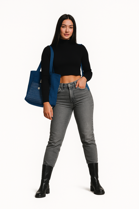 Blue Handmade Cotton Thread Bag