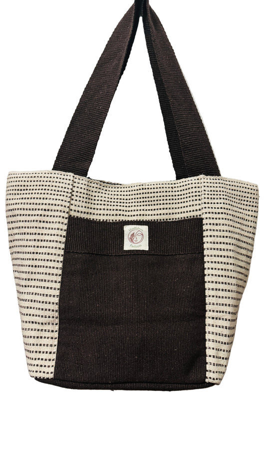 Brown/White Handmade Thread Cotton Bag