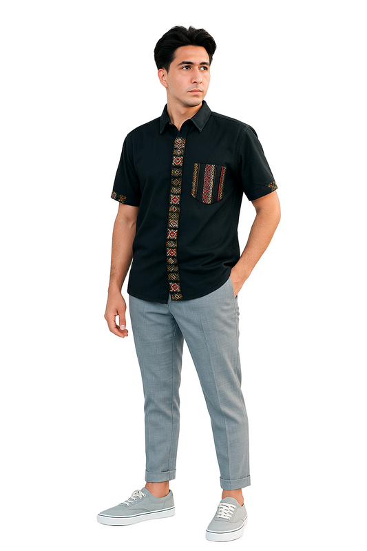 Black with multicolour Pattern Shirt