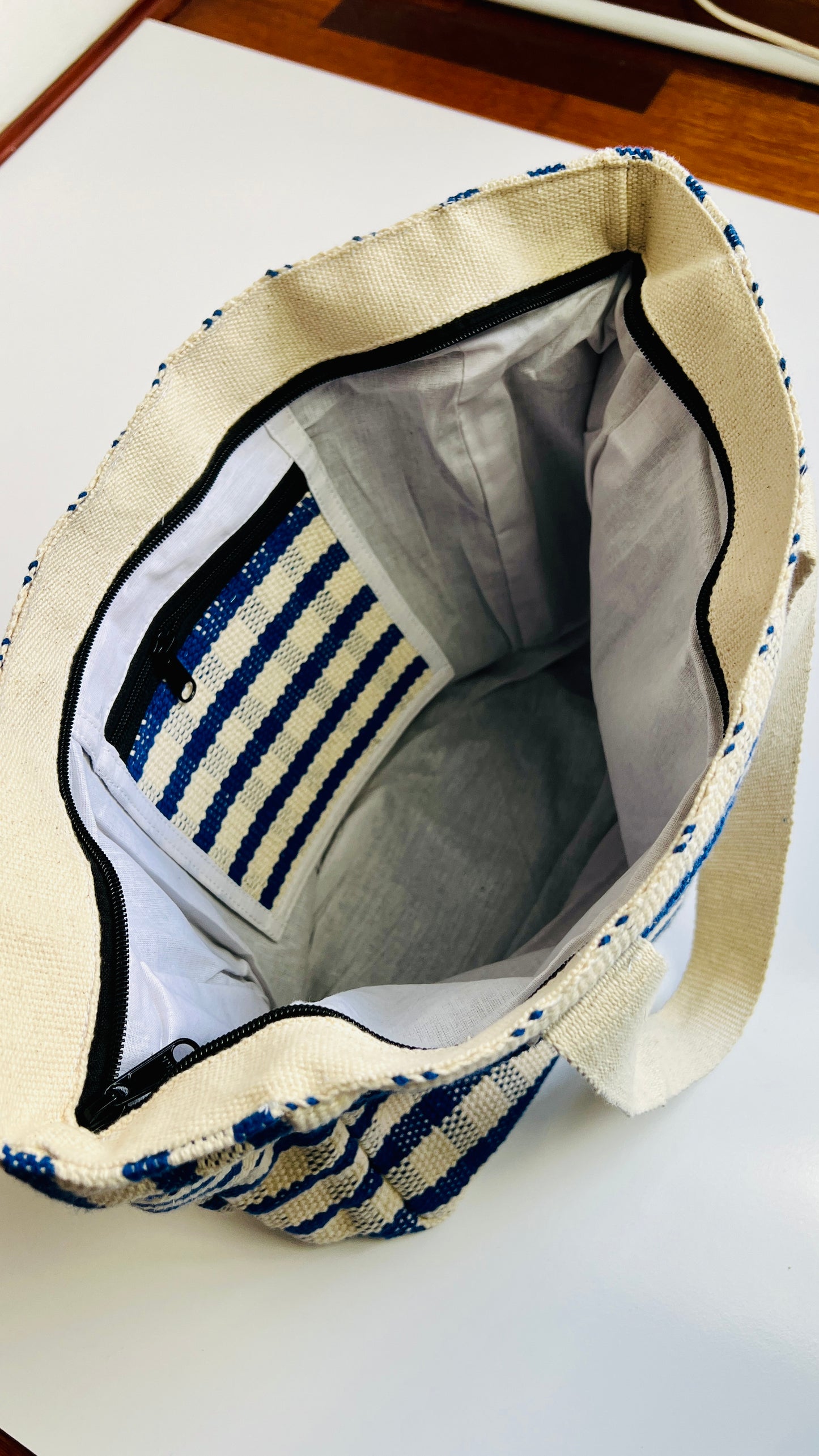Blue/White Handmade cotton thread bag