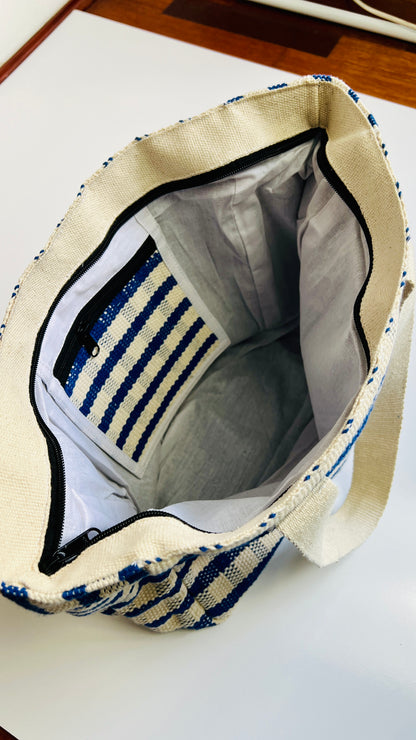 Blue/White Handmade cotton thread bag