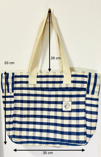 Blue/White Handmade cotton thread bag