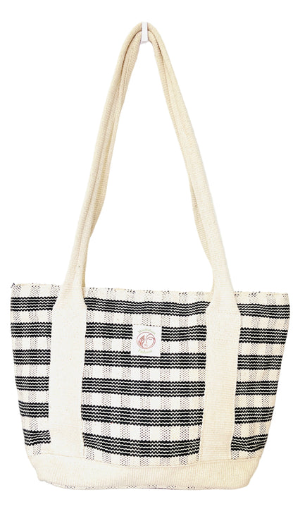 Black/White line Cotton Thread Bag