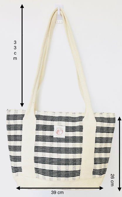 Black/White line Cotton Thread Bag