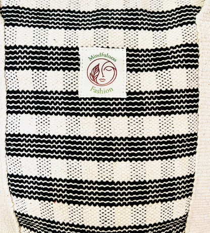 Black/White line Cotton Thread Bag