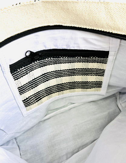 Black/White line Cotton Thread Bag