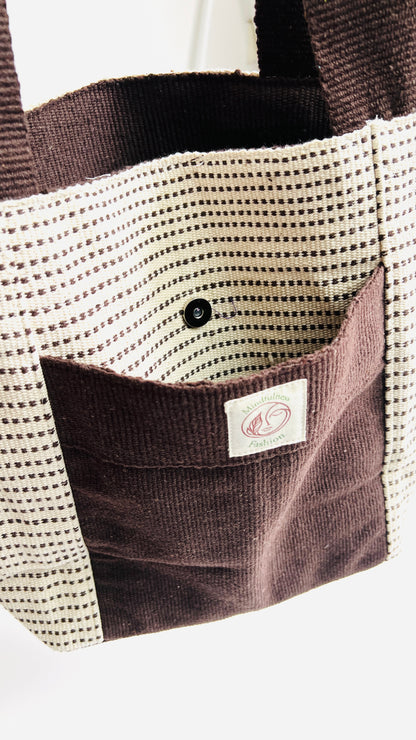 Brown/White Handmade Thread Cotton Bag