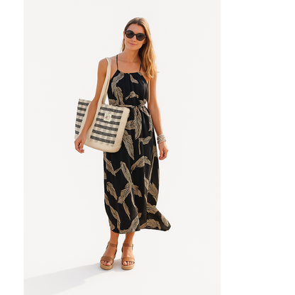 Black/White line Cotton Thread Bag