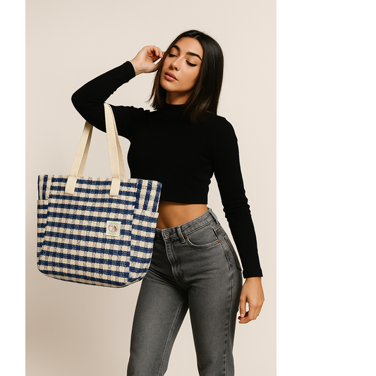 Blue/White Handmade cotton thread bag