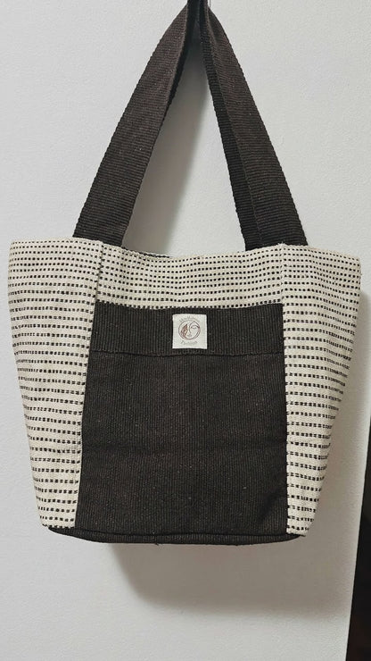 Brown/White Handmade Thread Cotton Bag