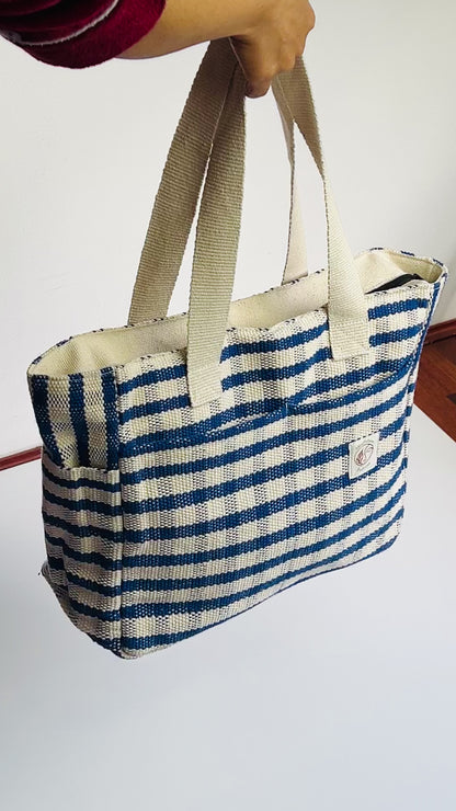 Blue/White Handmade cotton thread bag