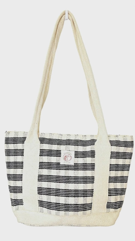 Black/White line Cotton Thread Bag