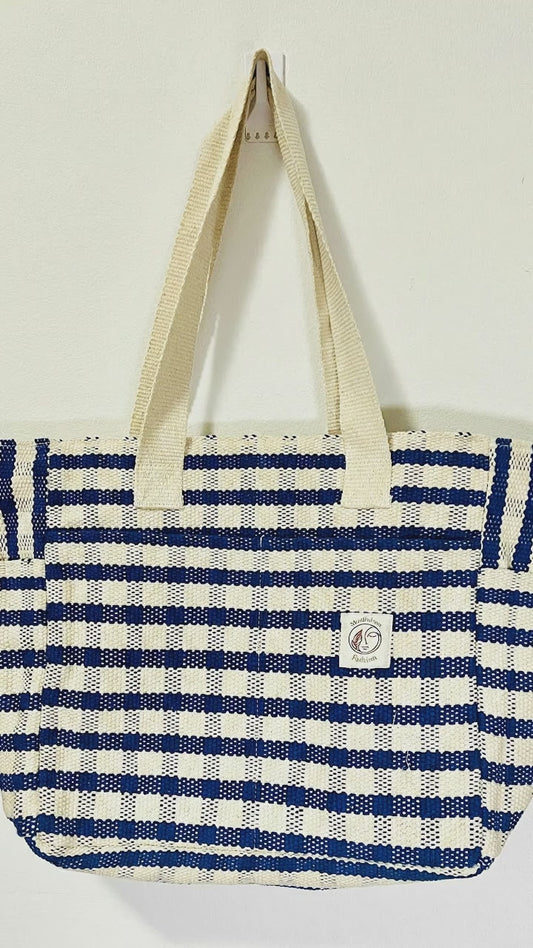 Blue/White Handmade cotton thread bag